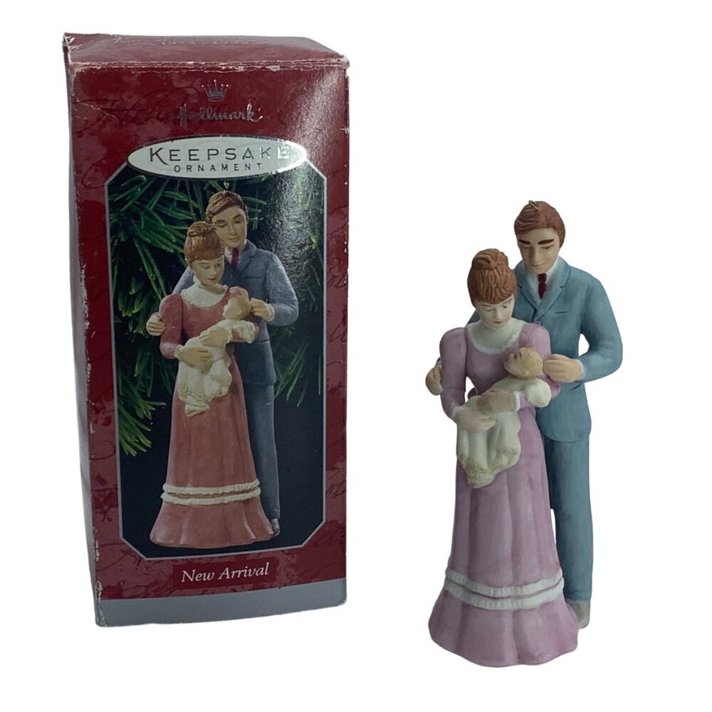 Vtg Hallmark Keepsake Ornament Porcelain New Arrival Baby Dad Mom LaDene Votruba